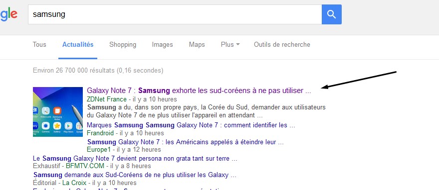 « Samsung » dans Google actualités
