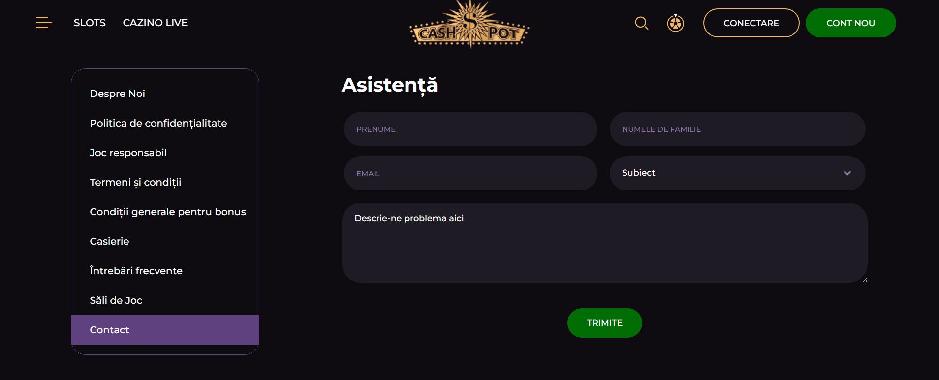 Service clientèle du Casino Cashpot
