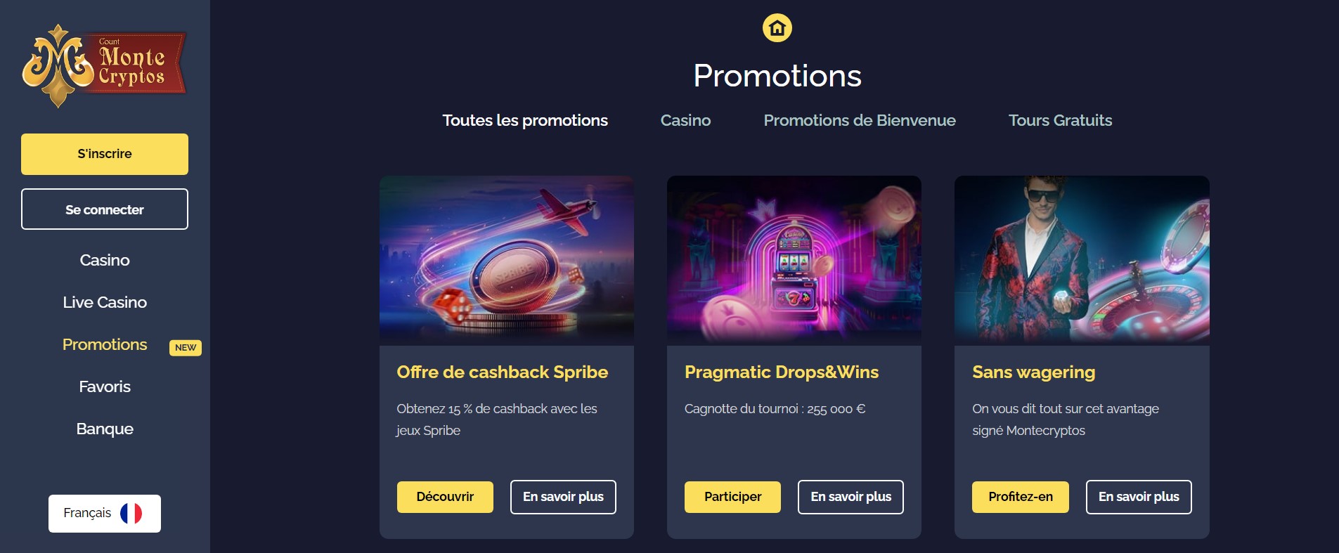 Bonus et promotions au casino Montecryptos