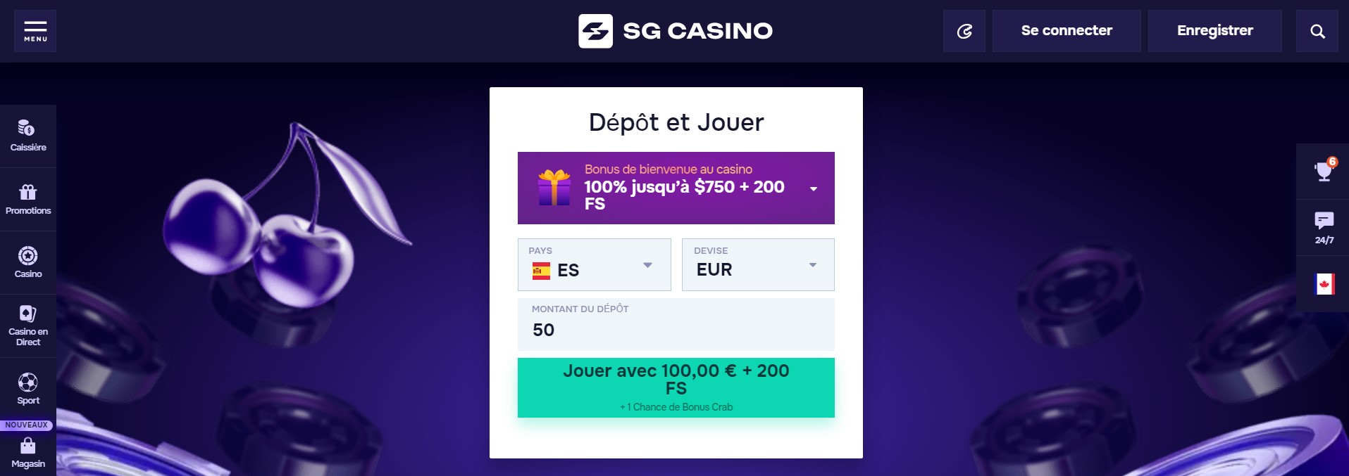 Bonus et promotions au casino SG Casino