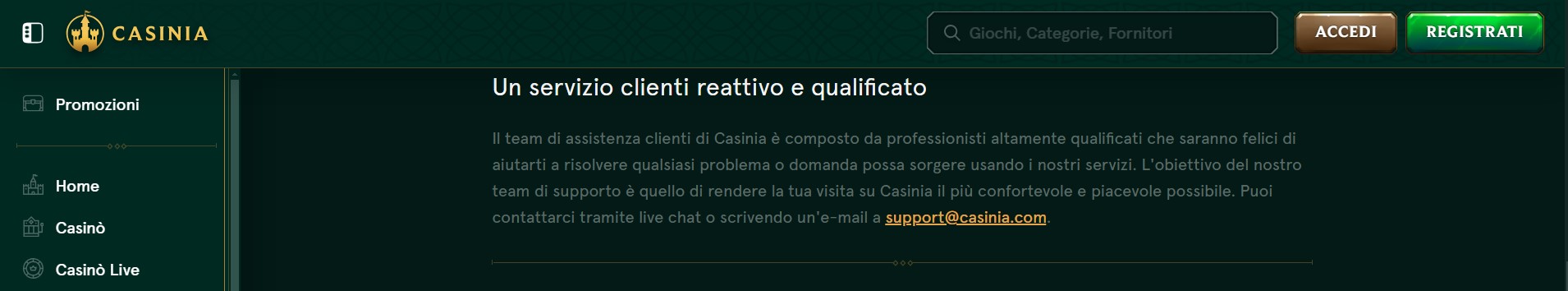 Servizio Clienti del Casinò Casinia